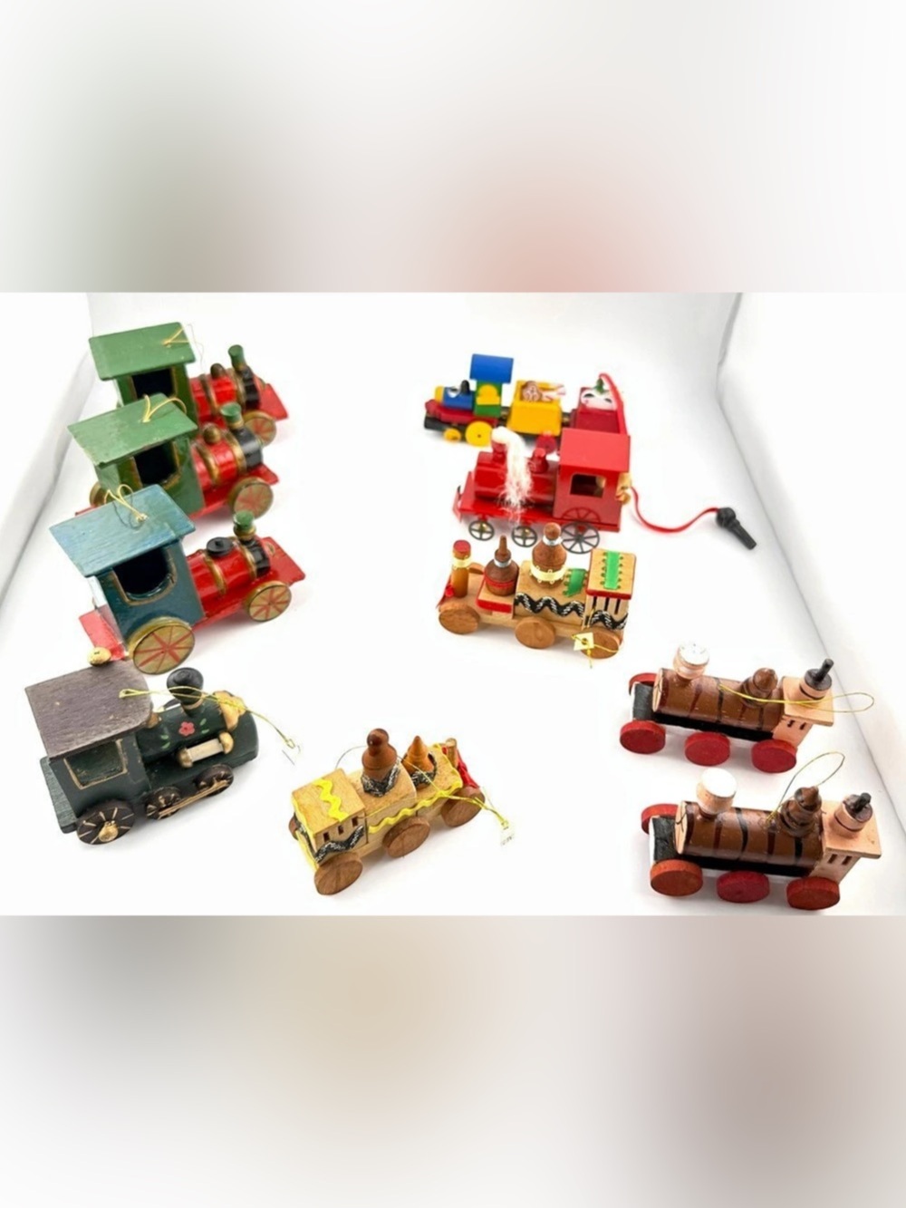 10 Vintage wooden Christmas train ornaments lot